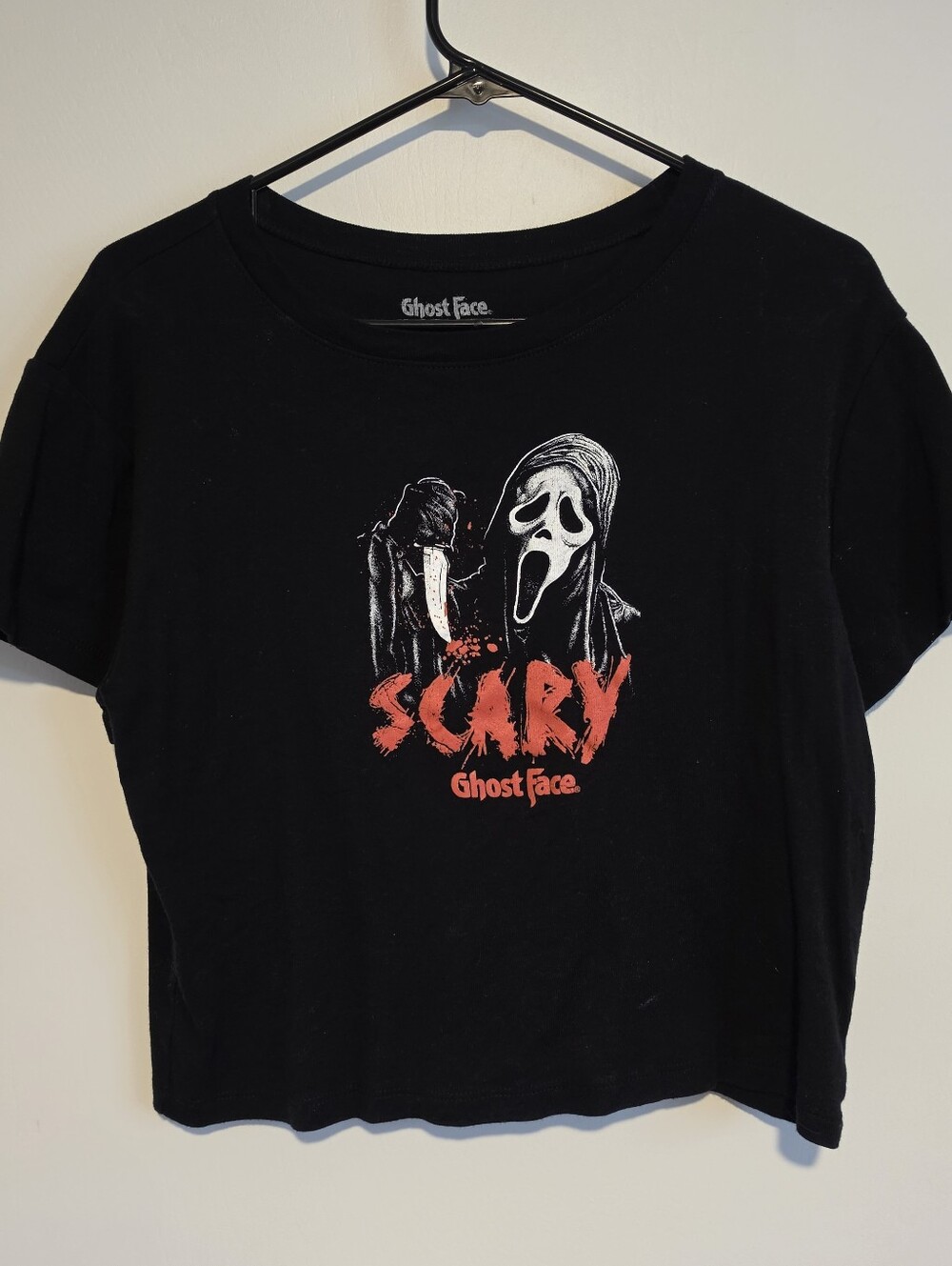 Bioworld Scream Black Ghost Face 'Scary' Graphic Cropped Tee Sz Xl